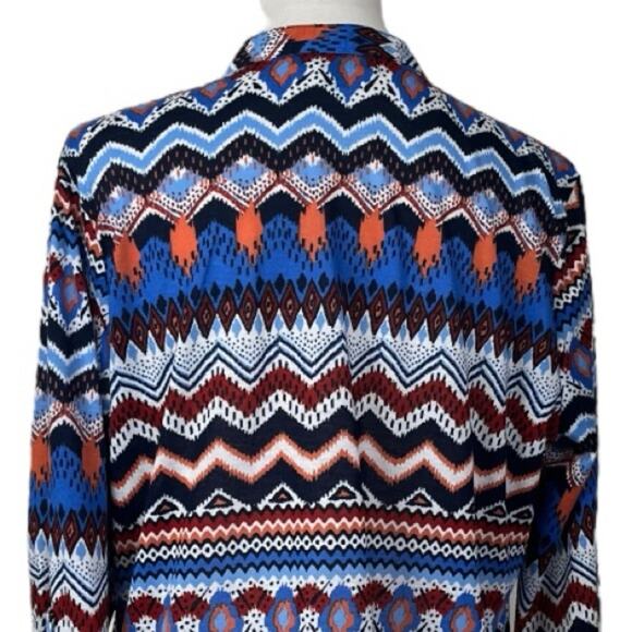 Absolutely Famous Popover Top Split Neck Tab Sleeves Blue Women’s Size Large - Picture 8 of 11